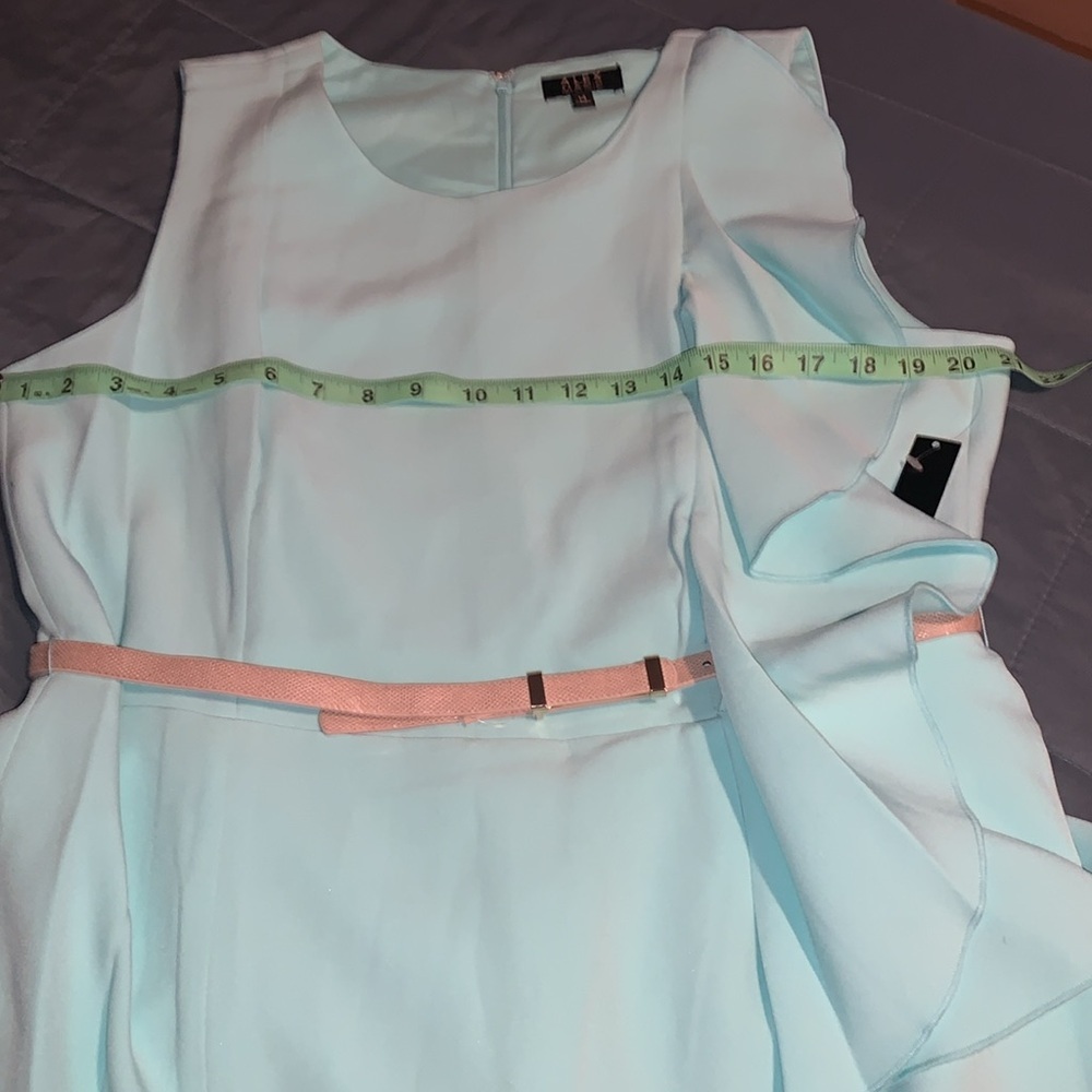 NWT designer Alex Marie Essex Sheath Dress size 14 plus size turquoise lined - Picture 9 of 10